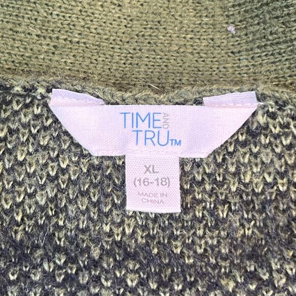 Time And Tru Cardigan XL Green Camo Buttons  Militarycore Edgy Layering Knitwear - Picture 11 of 11
